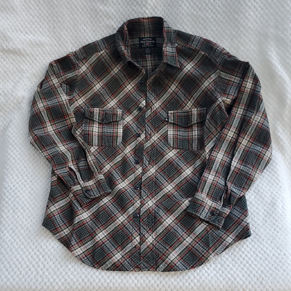 Ralph Lauren Men's Checkered Shirt - Green and Red Sz.M
